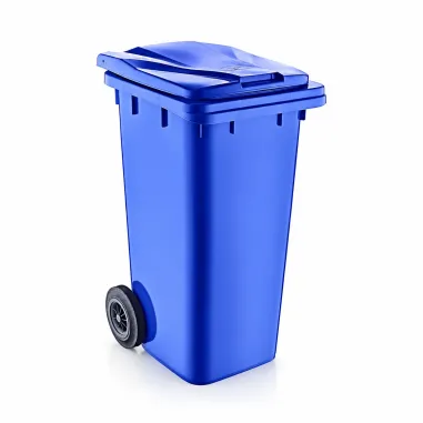 Plastik Çöp Konteyneri, Pedallı, Mavi, 120 Litre, Tekerlekli