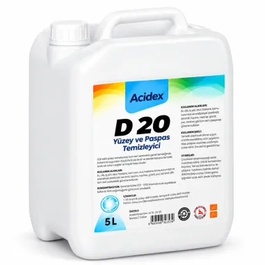 Acidex D20 Yüzey Temizleme Ürünü ve Hijyen Paspası Solüsyonu, 5 Lt Bidon